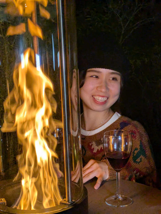 ペレットガス化燃焼パティオヒーター　"ブルーフレーム"BLUE FLAME" (円筒形ガラスBF7)